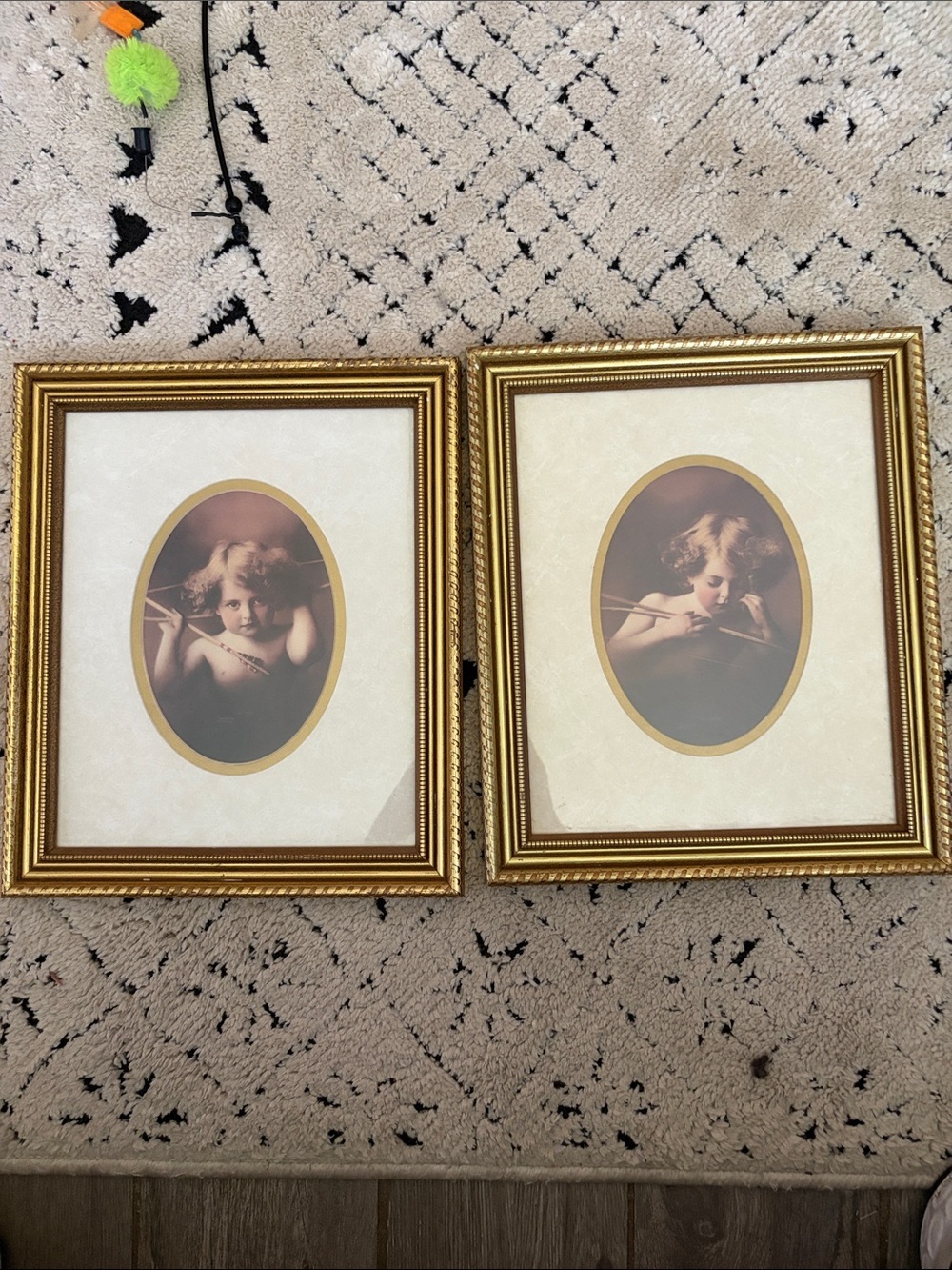 Vintage Gold Framed Cherub Wall Art Pair - Classic